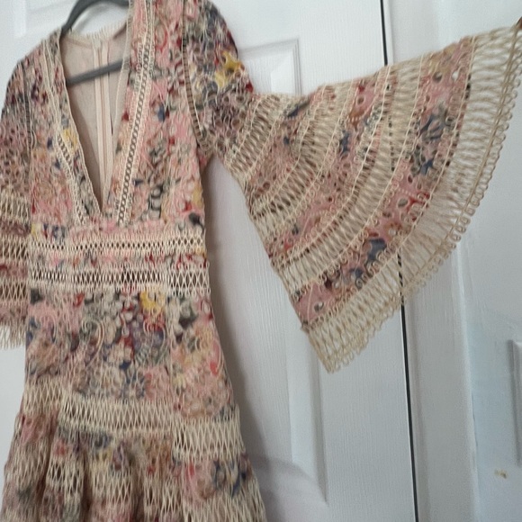 Zimmerman A Line Dress w Crochet Mesh Detailing and Beige w pink & purple Sz 6 - Picture 10 of 11